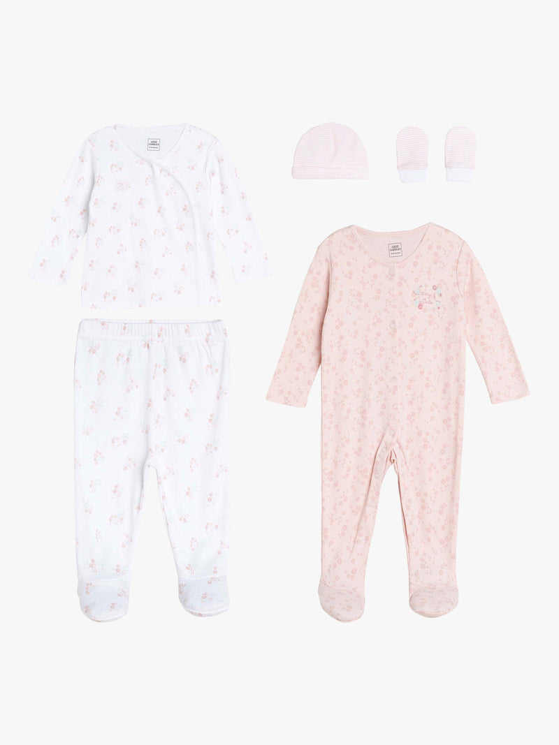 Mini Cuddles baby floral sleepsuits hat gloves set (British brand)