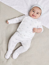 John Lewis Mini Cuddles Baby Applique Sleepsuits Hat Gloves Set White Blue- Buy online at McGrocer
