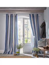 John Lewis Laura Ashley Tiverton Denim Pair Lined Eyelet Curtains, 223cm x 229cm- Buy online at McGrocer