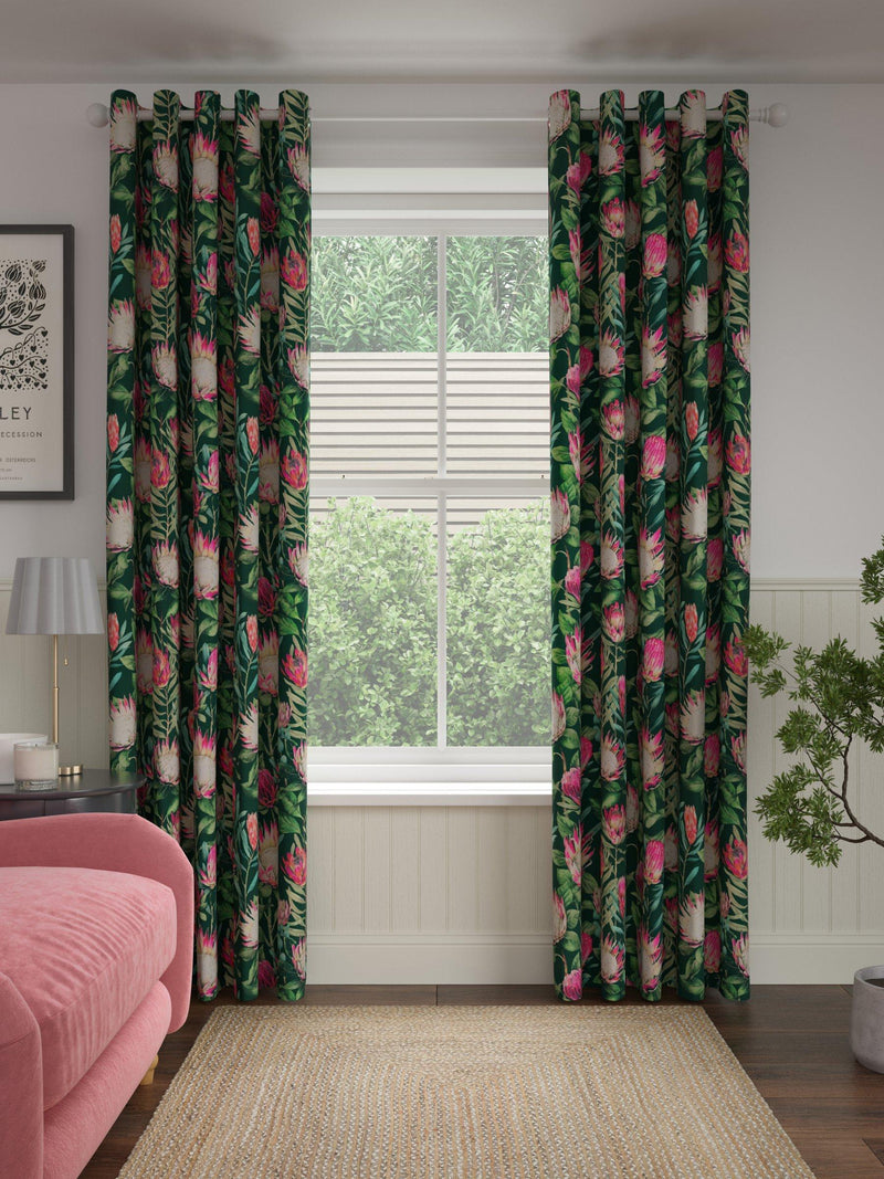 Sanderson King Protea teal eyelet curtains pair (British brand)