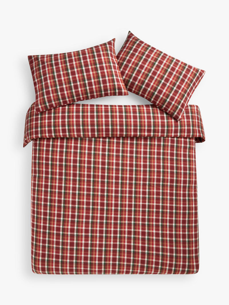 John Lewis brushed cotton check duvet cover set with pillowcases, UK version