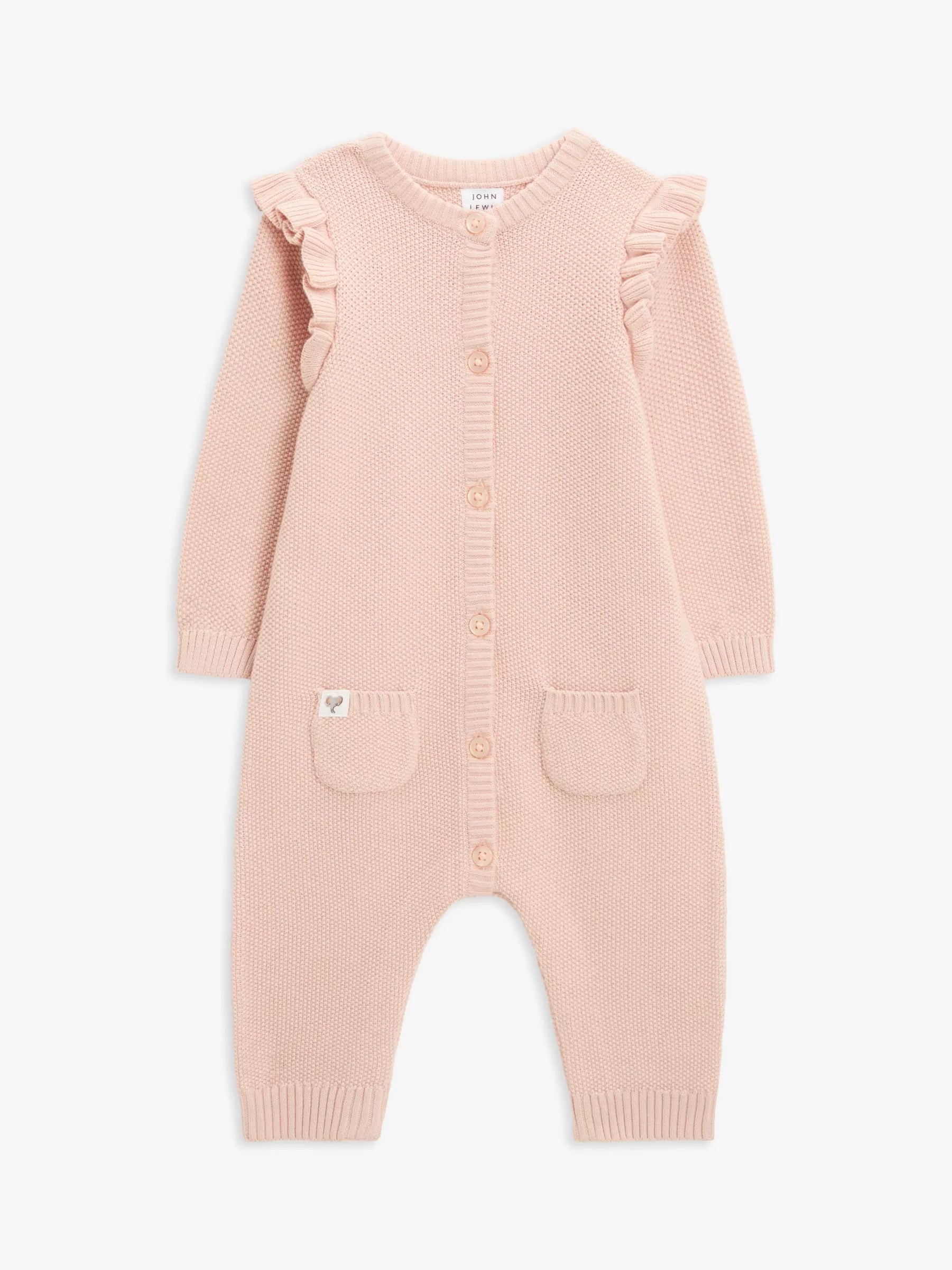 John Lewis Baby Knit Cotton Romper, Pink Mid - McGrocer