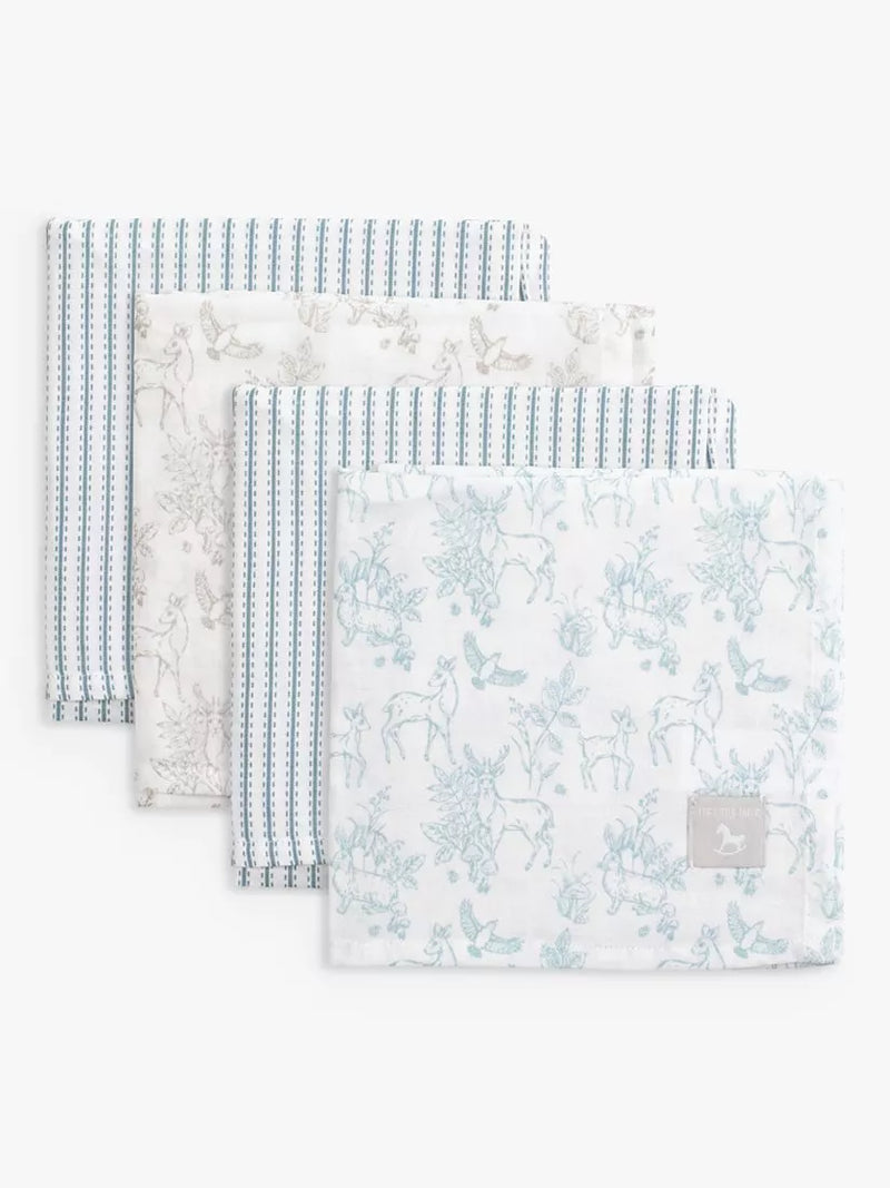 The Little Tailor Mixed Pattern Muslin Cloths, Pack of 4 - Blue