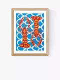 EAST END PRINTS Alice Straker Langoustines on Blue Framed Art Print