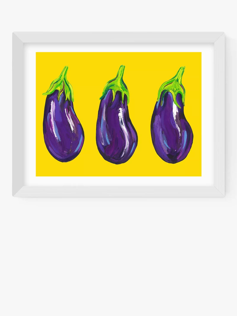 EAST END PRINTS Alice Straker 'Aubergines on Yellow' Framed Print - Oak Frame 43.4 x 33.4cm