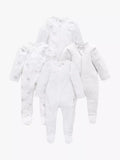 Purebaby Organic Cotton Essential Zip Front Growsuit, Pack of 4, Grey Melange - 0-3 months