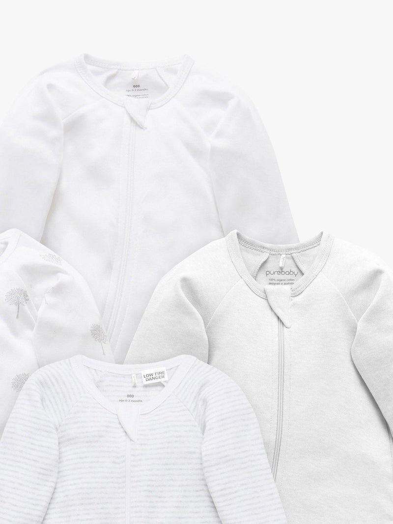 Purebaby Organic Growsuit Grey Melange Pack 4, imported from the UK