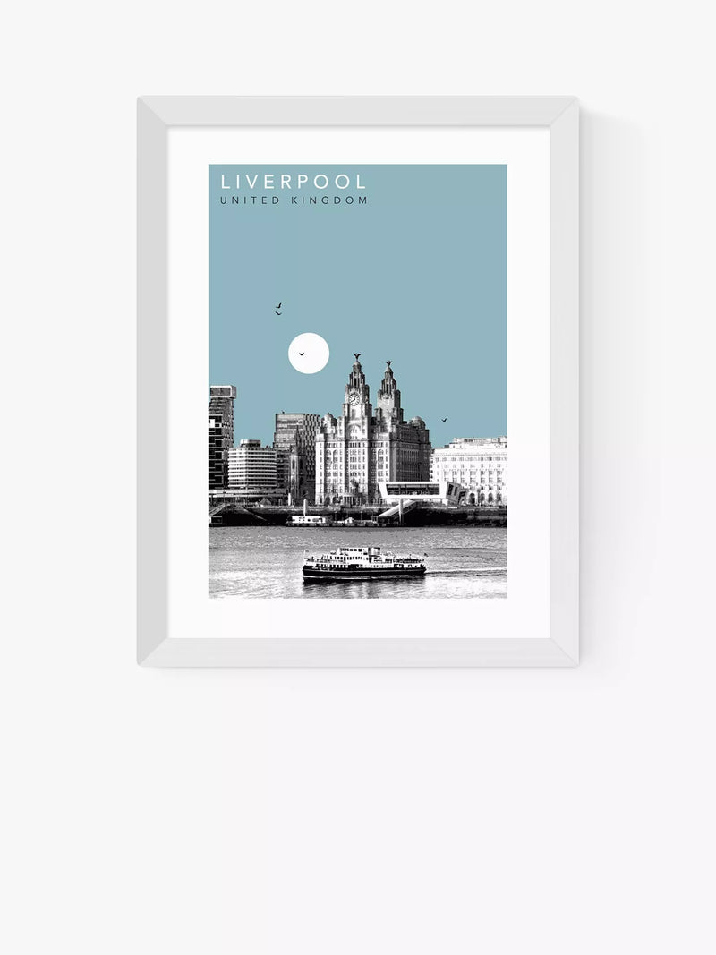 EAST END PRINTS Becks Norf Design 'Liverpool Cityscape' Framed Print, White Frame, 30x40