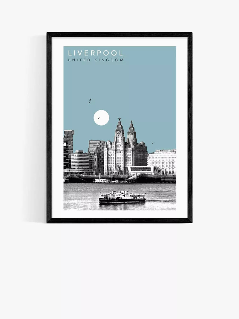 EAST END PRINTS Becks Norf Design 'Liverpool Cityscape' Framed Print, Black Frame, 33.4 x 28.4cm