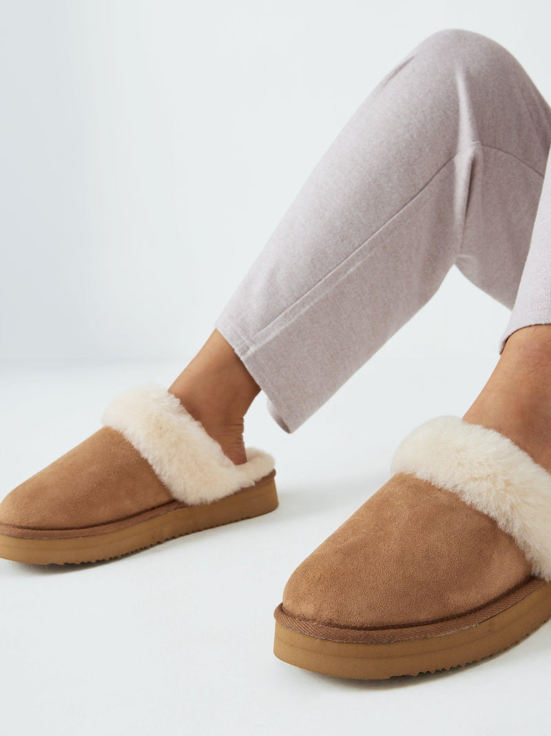 John Lewis Sheepskin Platform Mule Slippers Chestnut, UK version