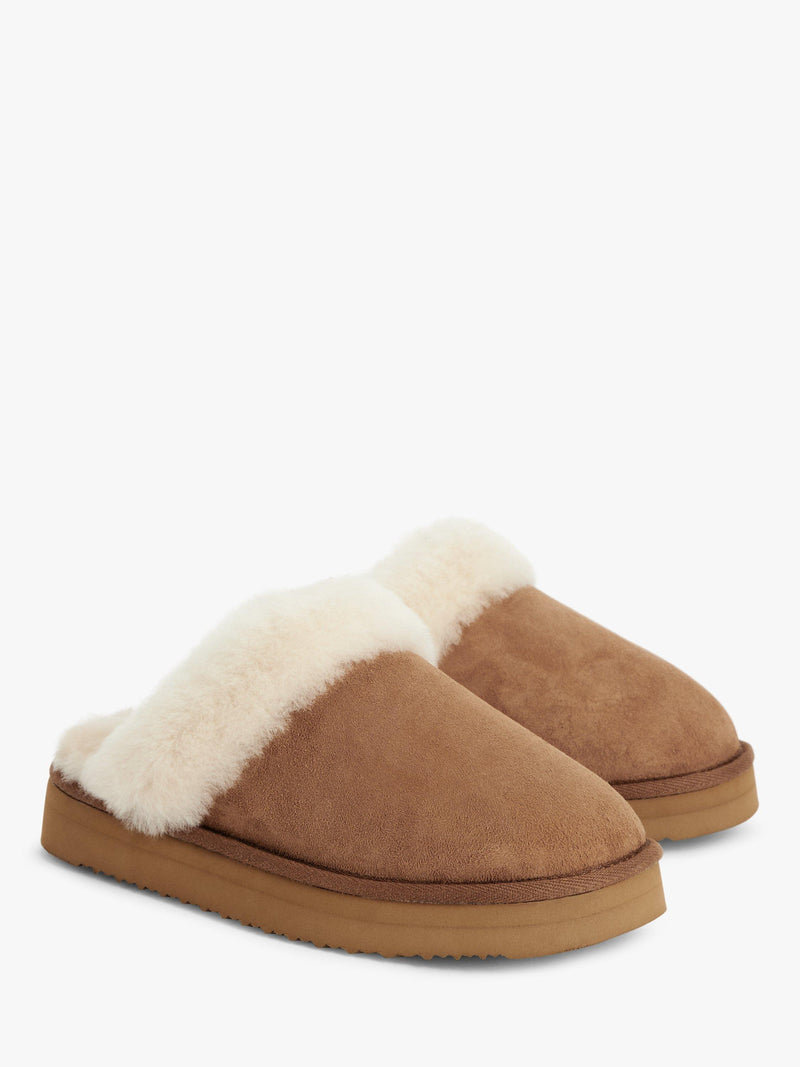 John Lewis Sheepskin Platform Mule Slippers Chestnut, UK version