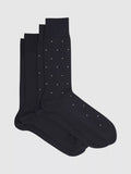 Reiss Graham Ribbed and Spot Cotton Blend Socks, Pack of 2