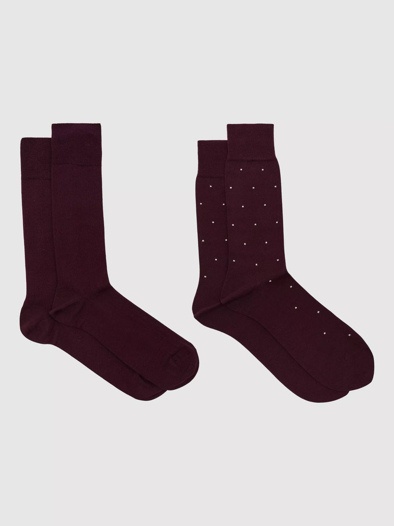 Reiss Graham Ribbed and Spot Cotton Blend Socks, Pack of 2