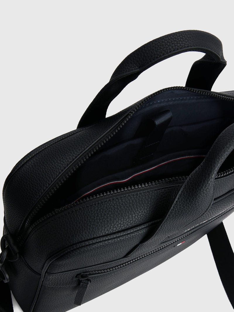 Tommy Hilfiger Essential Computer Bag black faux leather, imported from the UK