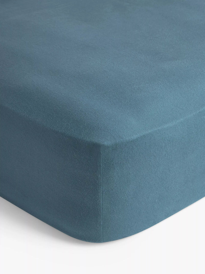 John Lewis Warm & Cosy Brushed Cotton Double Deep Fitted Sheet, Bluestone