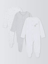 John Lewis Baby Cotton Star Print Sleepsuits White Pack of 3