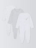 John Lewis baby cotton star print sleepsuits white pack of 3, UK version