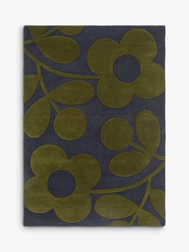 Orla Kiely Sprig Stem wool rug in Marine, imported from the UK