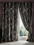 Floral Lined Eyelet Velvet Curtains Charcoal Pair