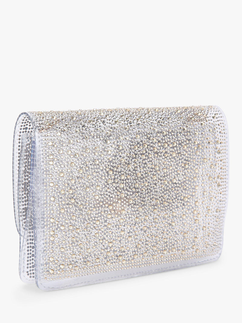 Carvela Lovebird embellished clutch bag with crystal ombre design, UK version