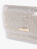 Carvela Lovebird embellished clutch bag with crystal ombre design, UK version