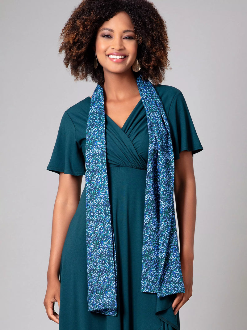Alie Street Azra woven scarf blue floral print, imported from the UK