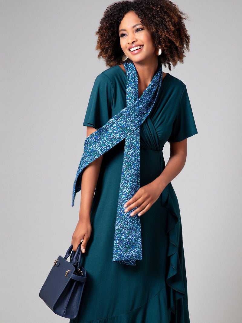 Alie Street Azra woven scarf blue floral print, imported from the UK