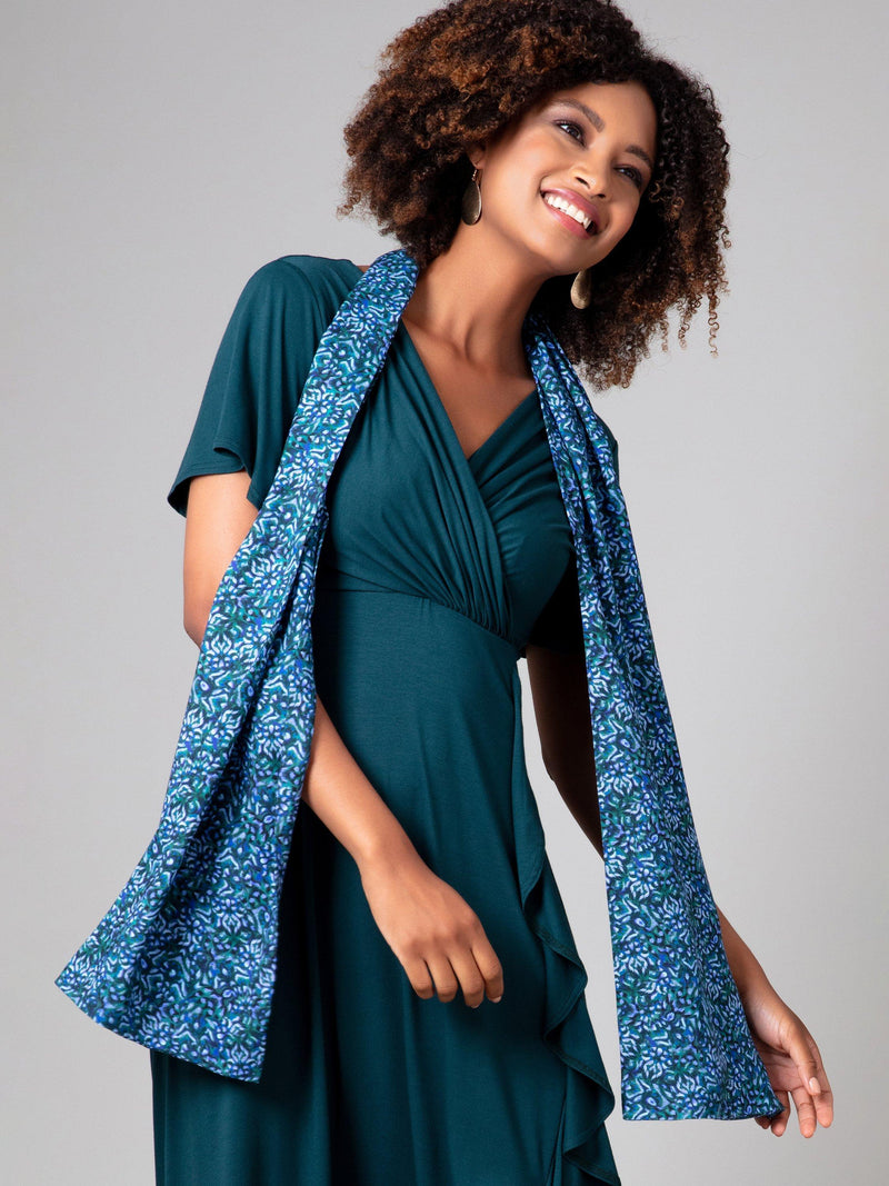 Alie Street Azra woven scarf blue floral print, imported from the UK