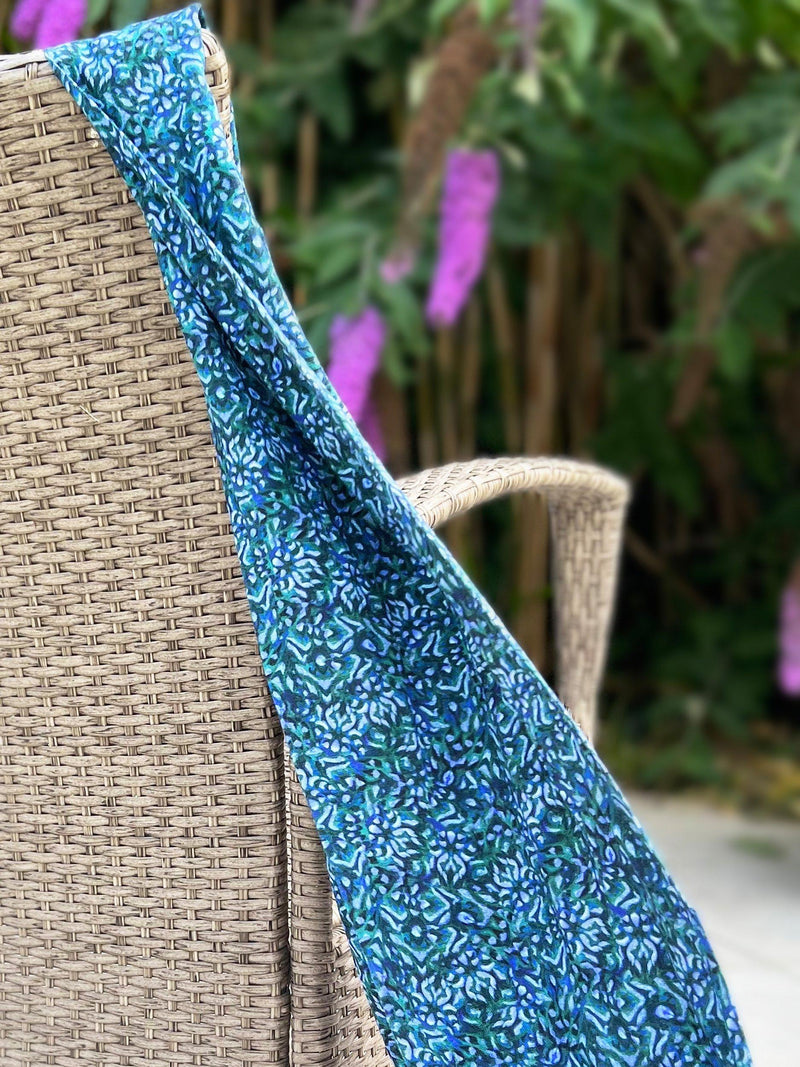 Alie Street Azra woven scarf blue floral print, imported from the UK