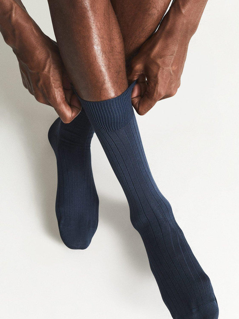 Reiss Fela ribbed crew socks blue, UK version
