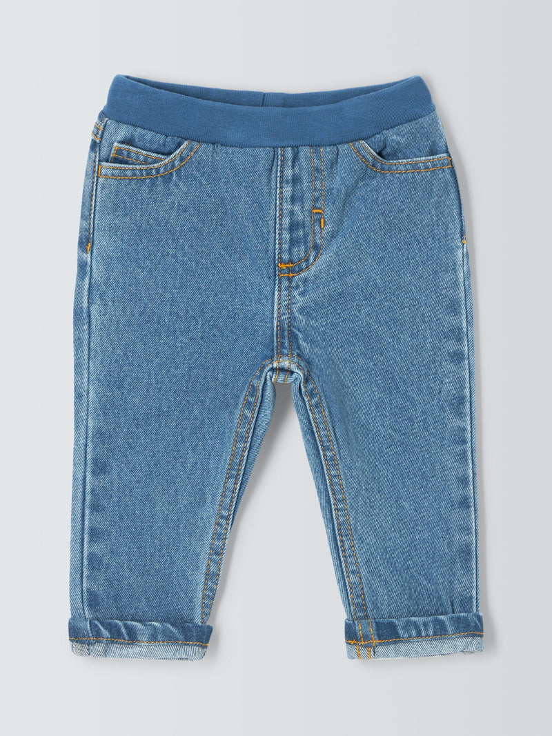 John Lewis baby ribbed waist elasticated jeans in blue, UK version