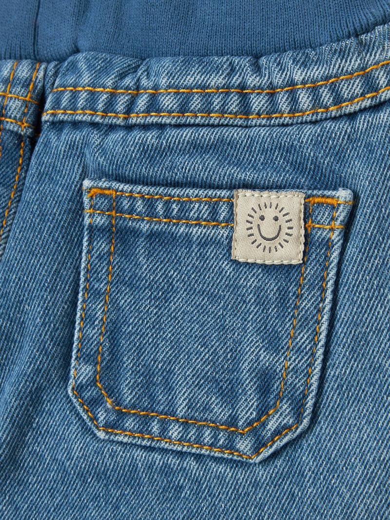 John Lewis baby ribbed waist elasticated jeans in blue, UK version