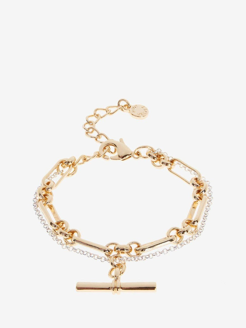 Mint Velvet mixed double strand bracelet gold toned, imported from the UK