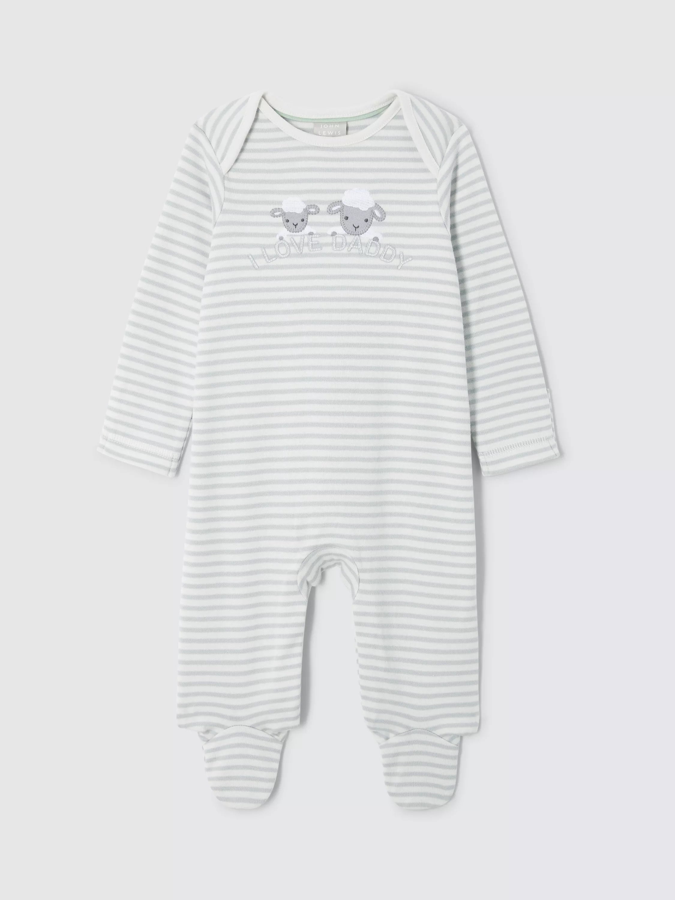 John Lewis Baby Cotton I Love Daddy Stripe Sleepsuit, Cream/Grey - McGrocer