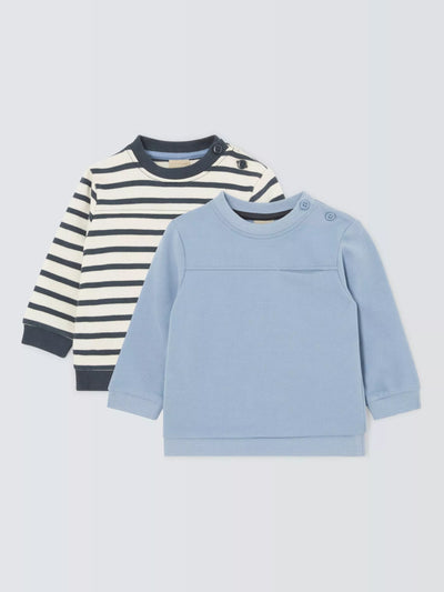 John Lewis John Lewis Baby Ens- og Stripet Genser Pakke på 2 Blå Multi Bomull - Kjøp online hos McGrocer