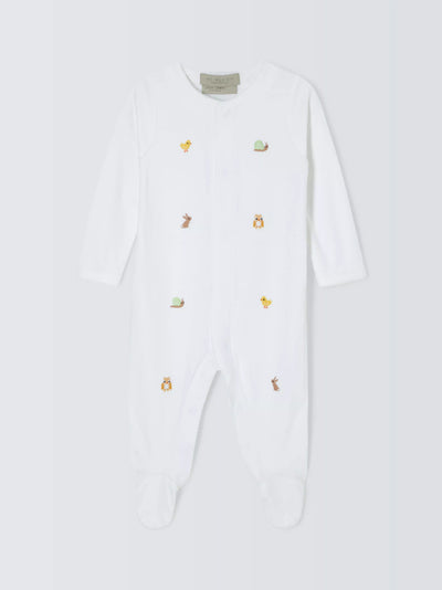 John Lewis John Lewis Heirloom Collection Woodland Animals Embroidered Pima Cotton Sleepsuit White- Buy online at McGrocer