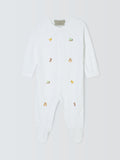 John Lewis Heirloom Collection baby woodlands embroidered cotton sleepsuit white, UK version