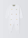 John Lewis Heirloom Collection baby woodlands embroidered cotton sleepsuit white, UK version