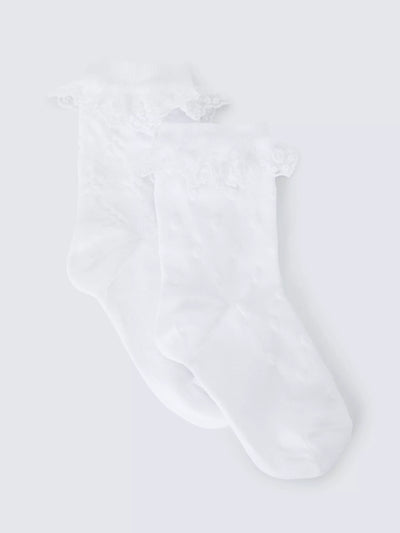 John Lewis John Lewis Kids' Frill Top Ankle Socks, White, Pack of 2- Buy online at McGrocer
