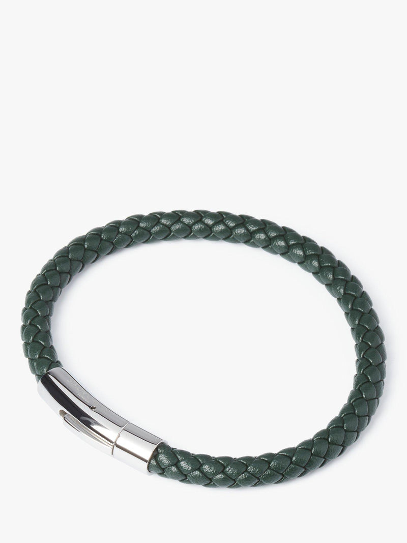 Simon Carter braided leather bracelet in green, imported from the UK
