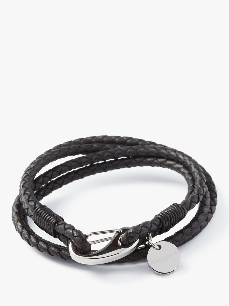 Simon Carter Padstow leather wrap bracelet black, imported from the UK