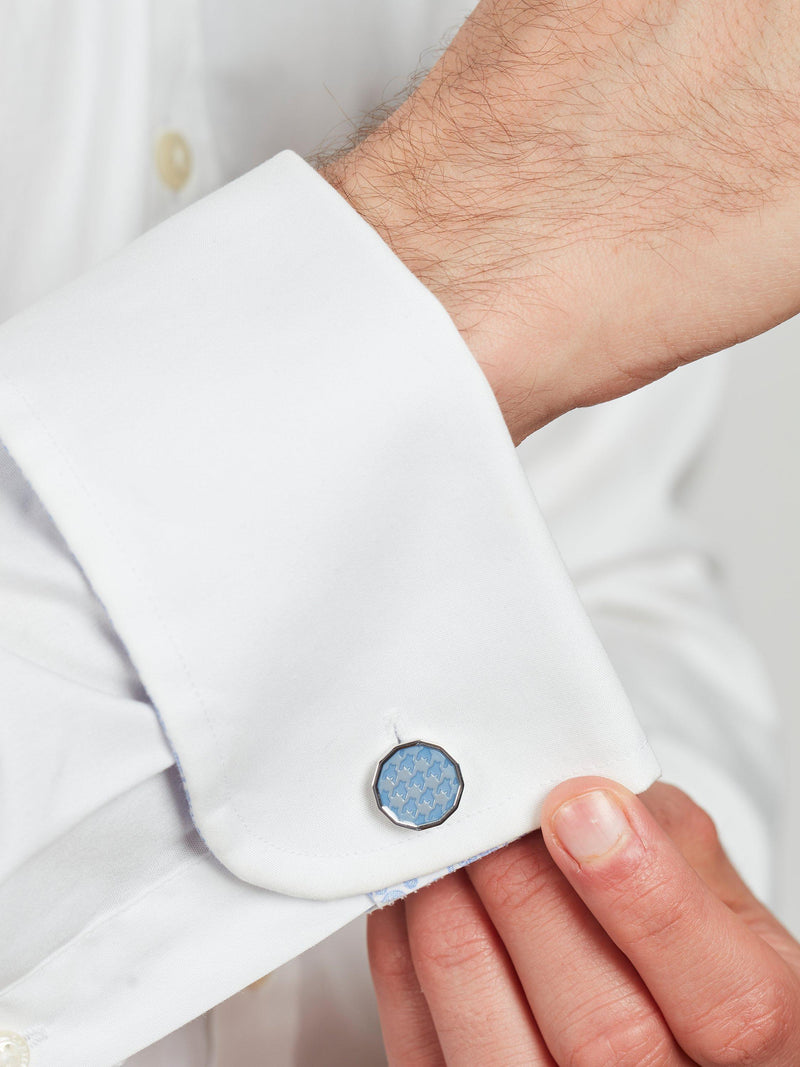 Simon Carter dogtooth enamel cufflinks light blue (British brand)