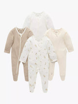 Purebaby Organic Cotton Floral Stripe Plain Sleepsuits Pack of 4