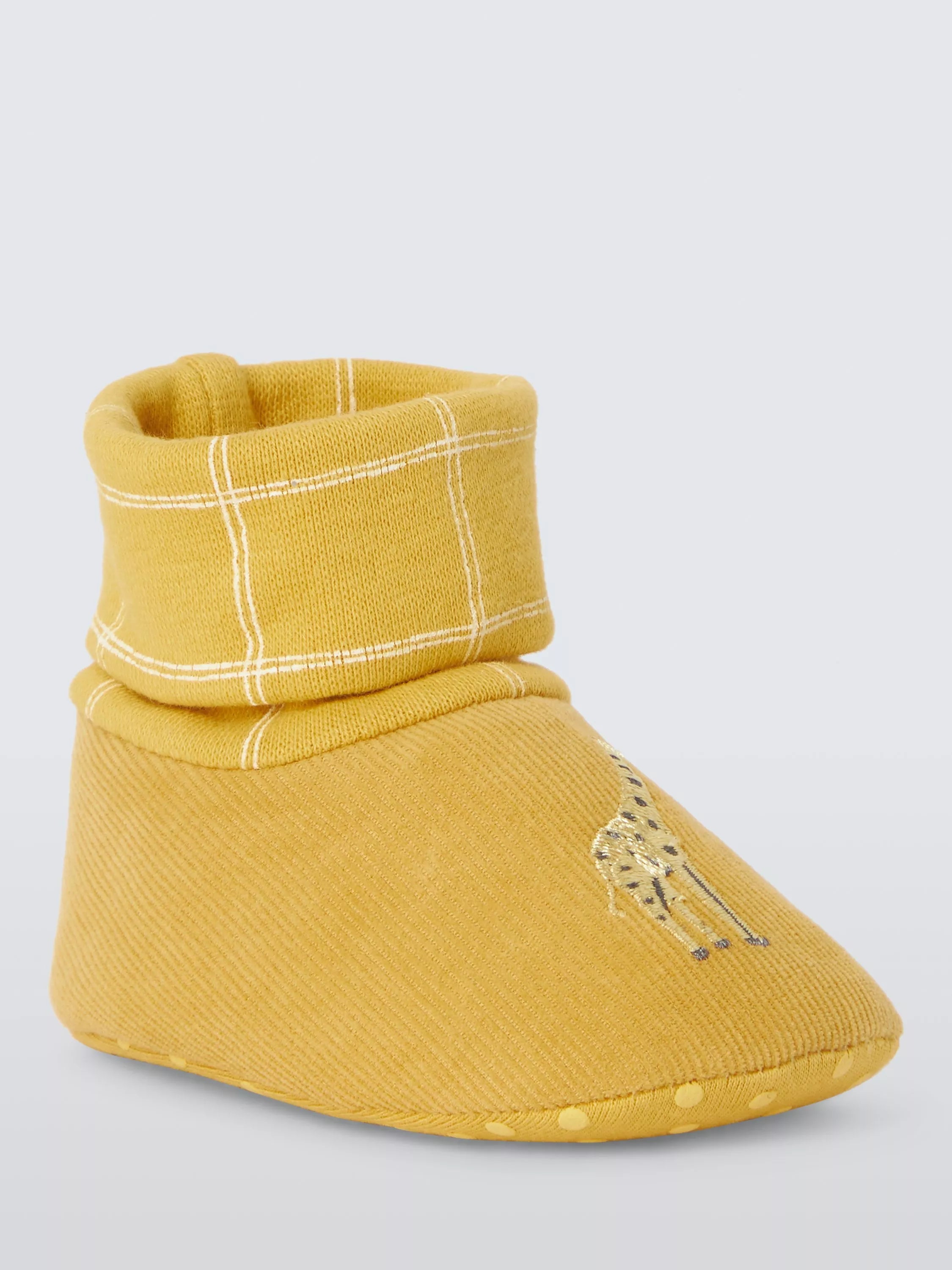 John Lewis Giraffe Embroidered Sock Top Baby Booties, Yellow - McGrocer