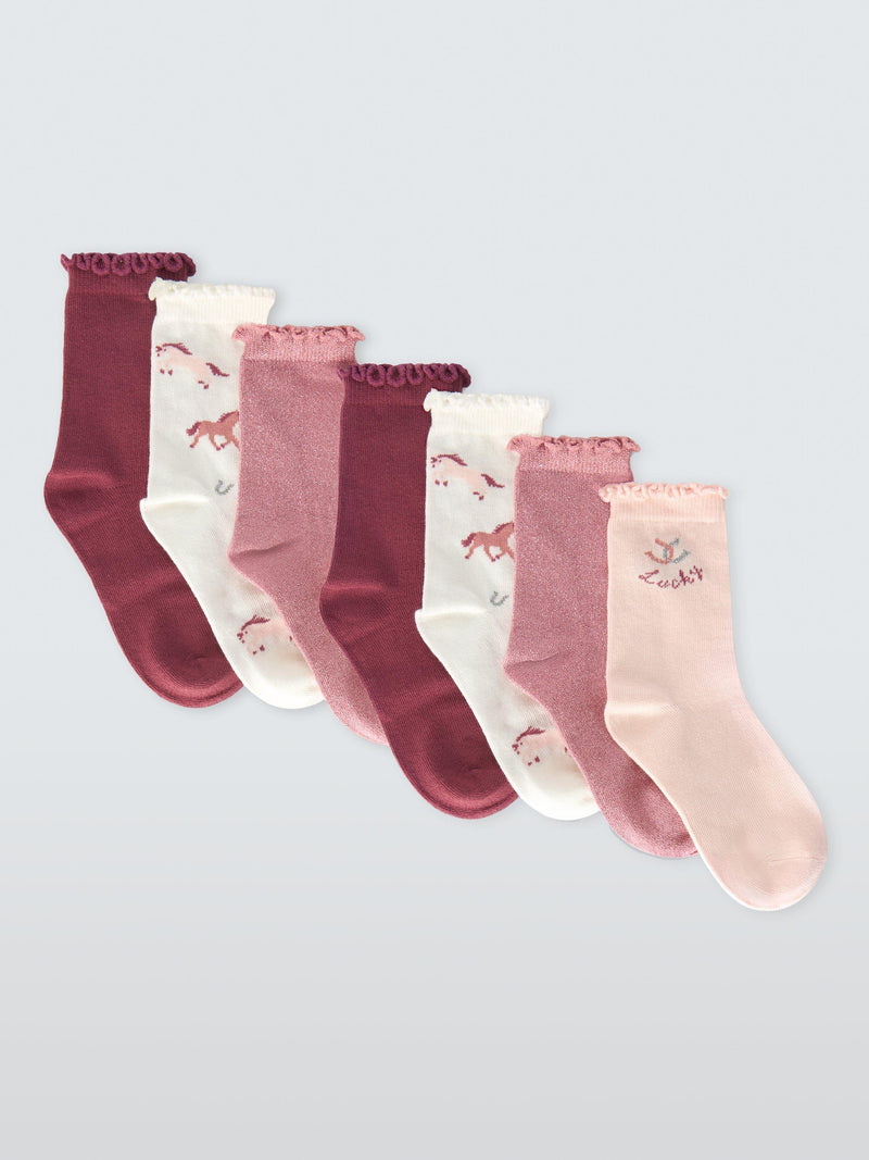 John Lewis Pony Frill Top Socks Multi Pack of 7, UK version