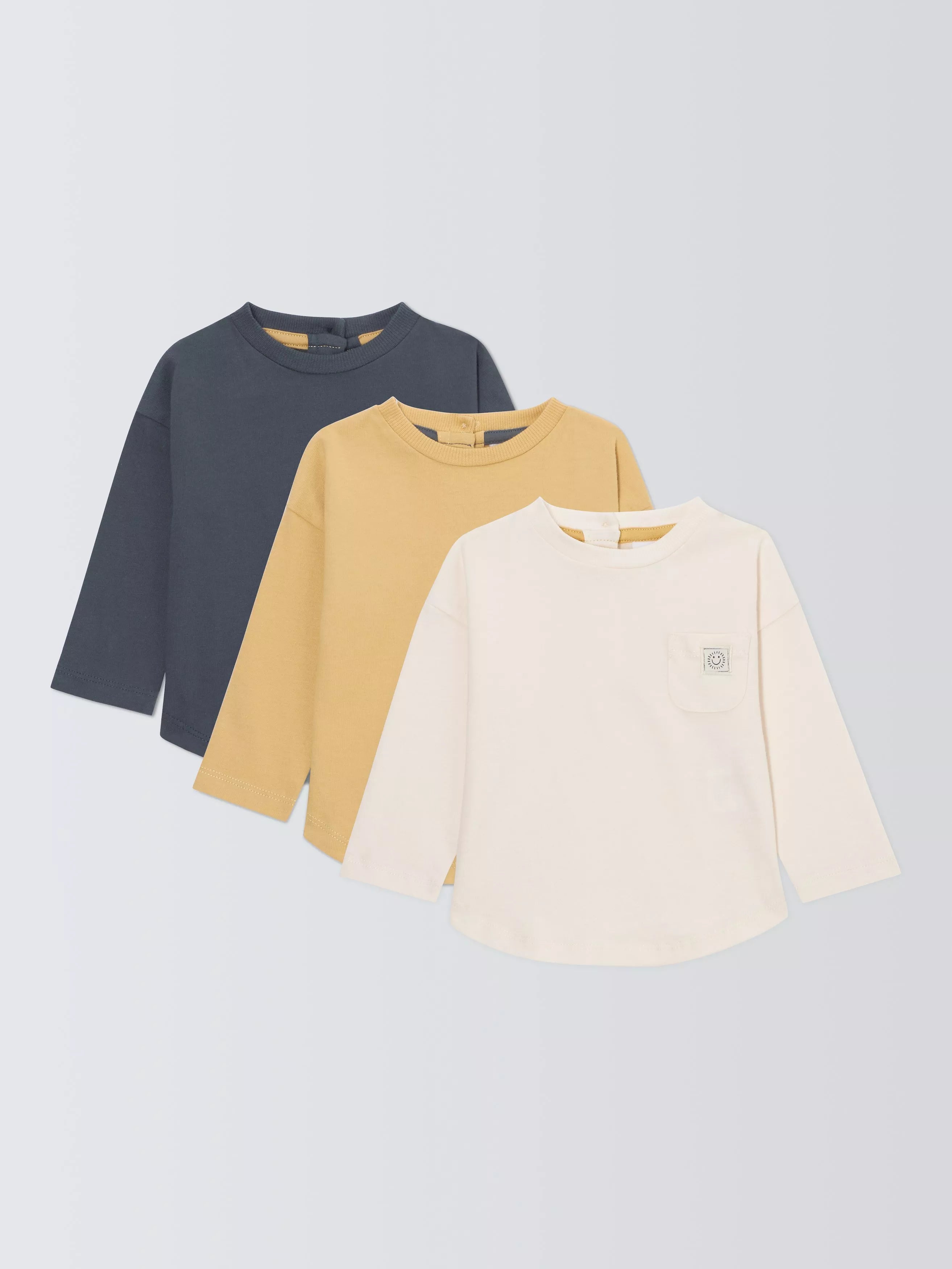 John Lewis Baby Long Sleeve Cotton Top, Pack of 3, Multi - McGrocer