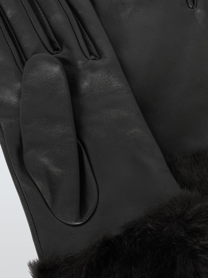 John Lewis faux fur cuff leather mittens black, UK version
