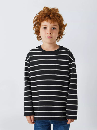 John Lewis Kids' Breton Stripe Cotton Jersey Top in Black- Buy online at McGrocer