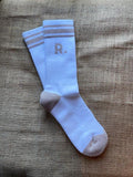 RATION.L organic cotton socks in Sunny Sand/White, imported from the UK