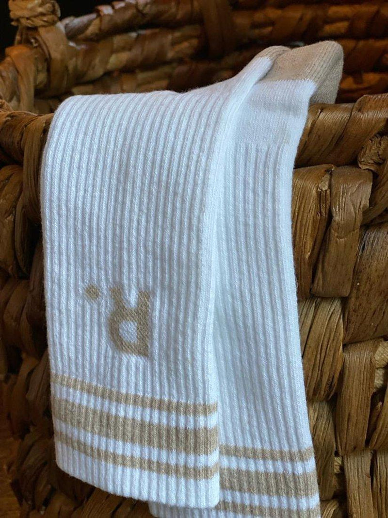 RATION.L organic cotton socks in Sunny Sand/White, imported from the UK